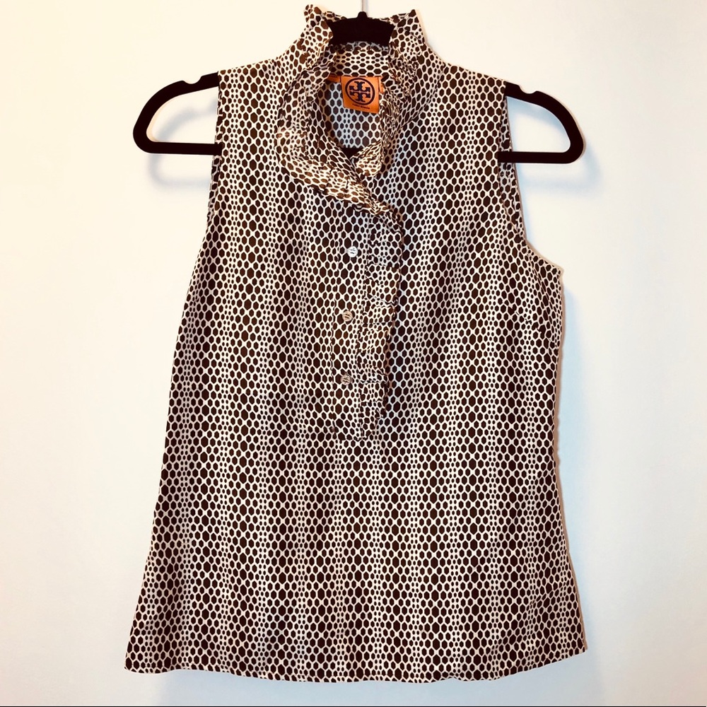 Tory Burch Brown & Cream Silk Blouse (Size 2)
